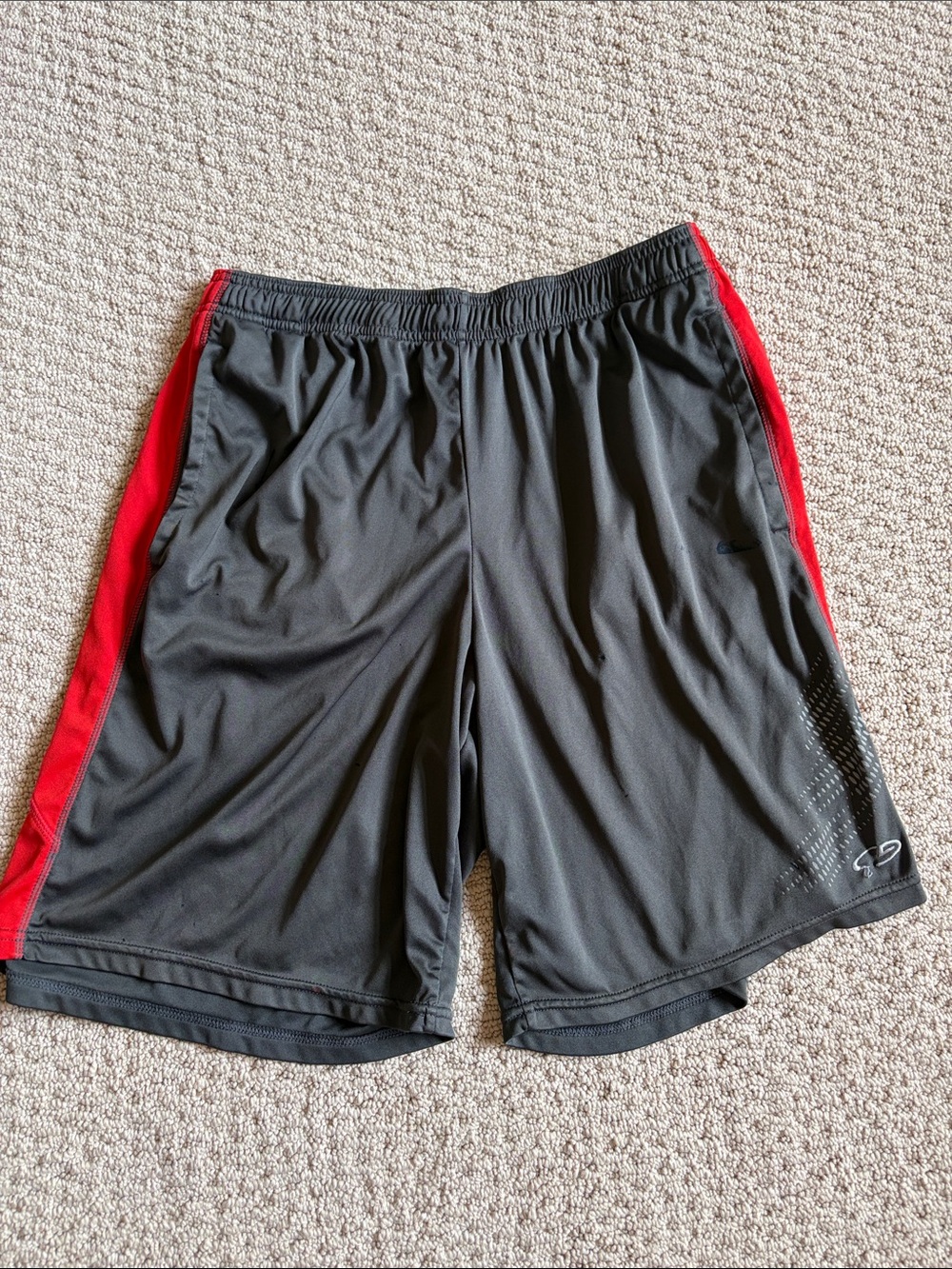 Champion Black Athletic Shorts with Red Side Stripes
